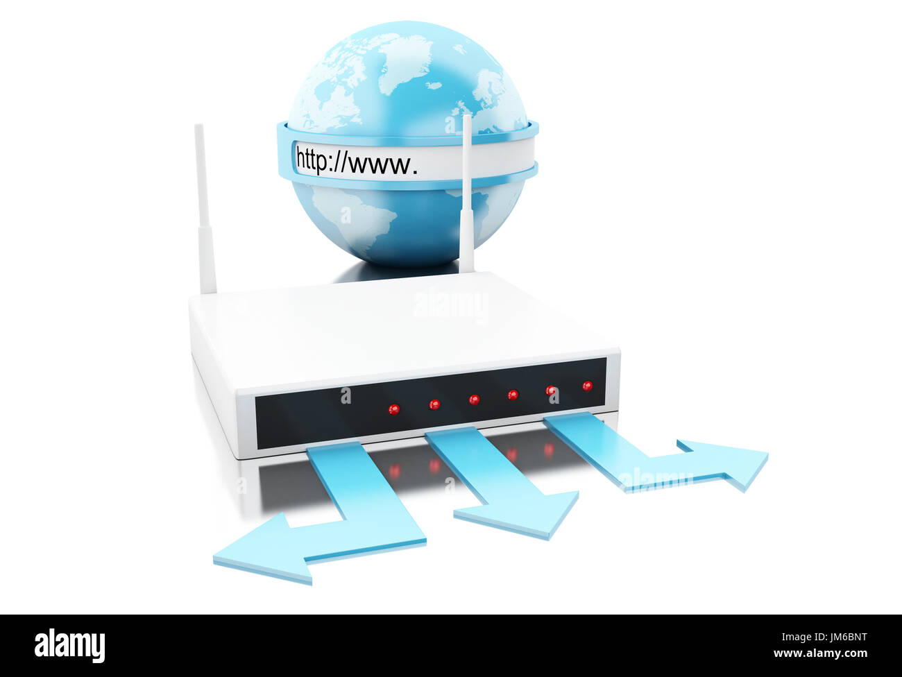Worldwide Router Network 3d illustration. World with wifi router. Global networking concept ...