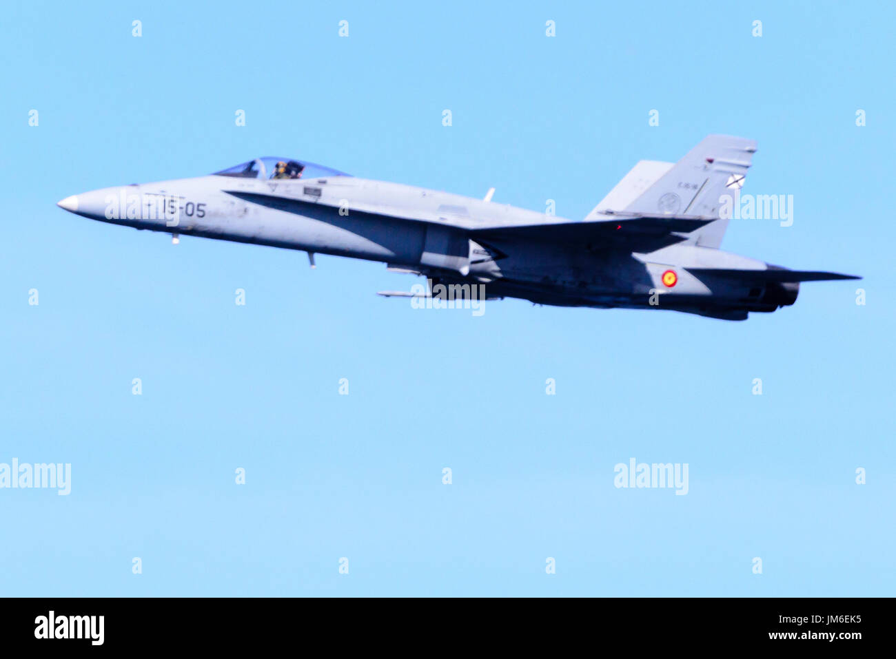 McDonnell Douglas EF-18 F-18 Hornet supersonic jet fighter from the Spanish Air Force. Stock Photo