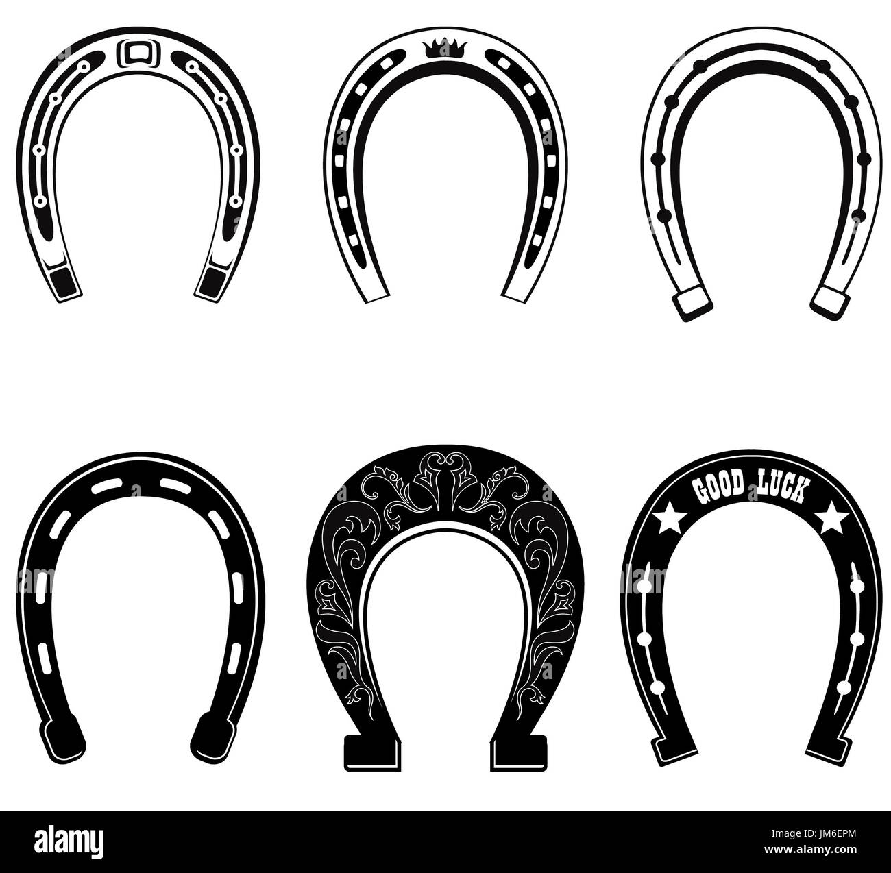 Horse shoe Set. Lucky steel horseshoes vector set isolated on white background. Stock Photo