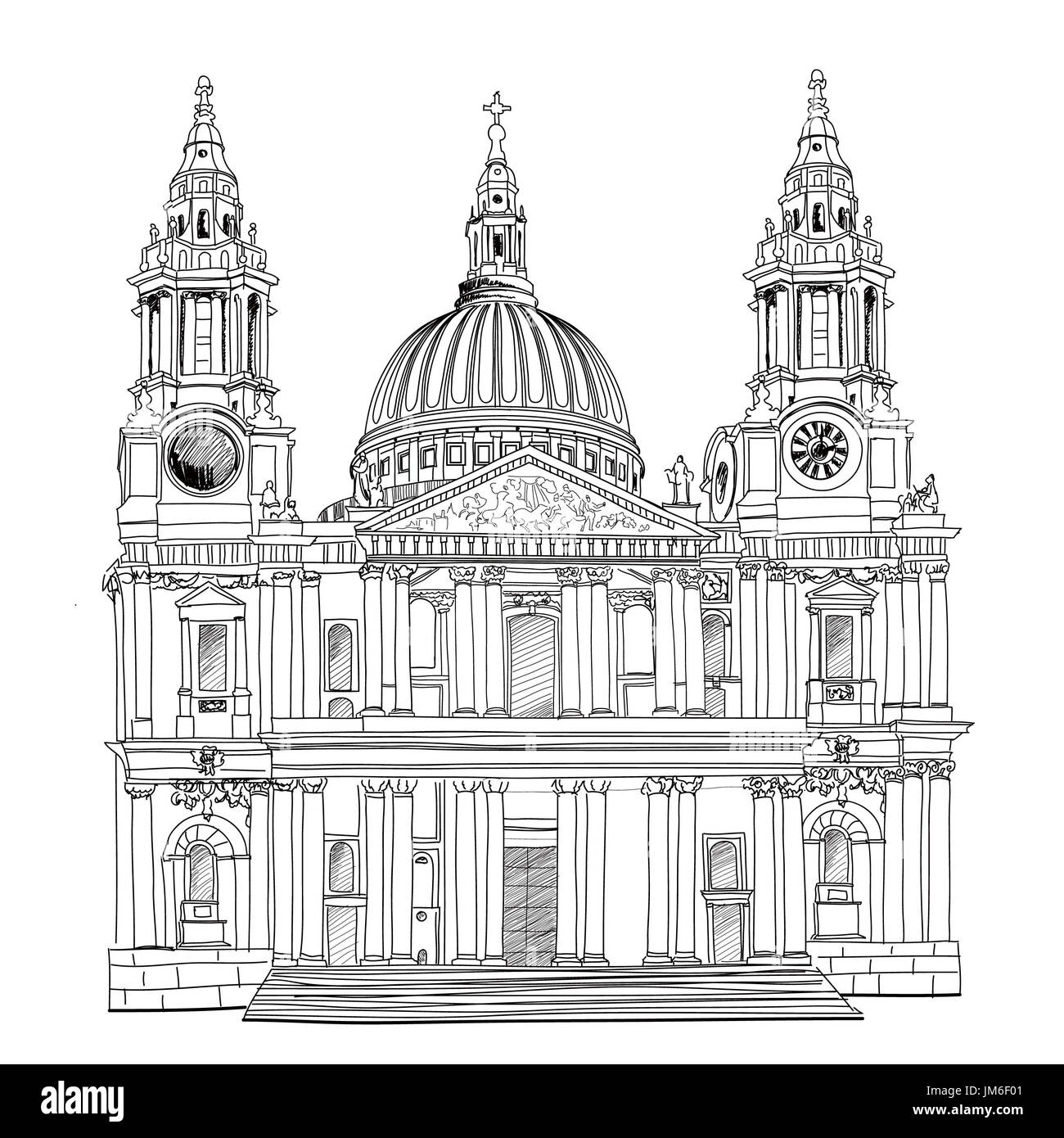 St. Paul Cathedral, London, UK. Hand Drawn Illustration. Vector vintage background. Stock Photo