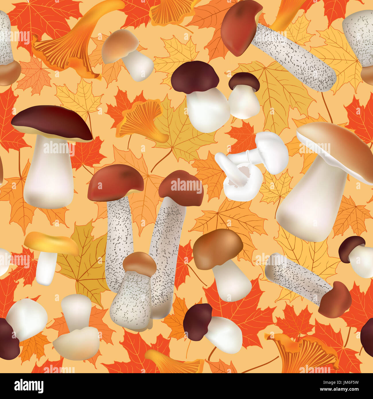 Mushroom seamless pattern. Boletus Food. Nature background Stock Photo