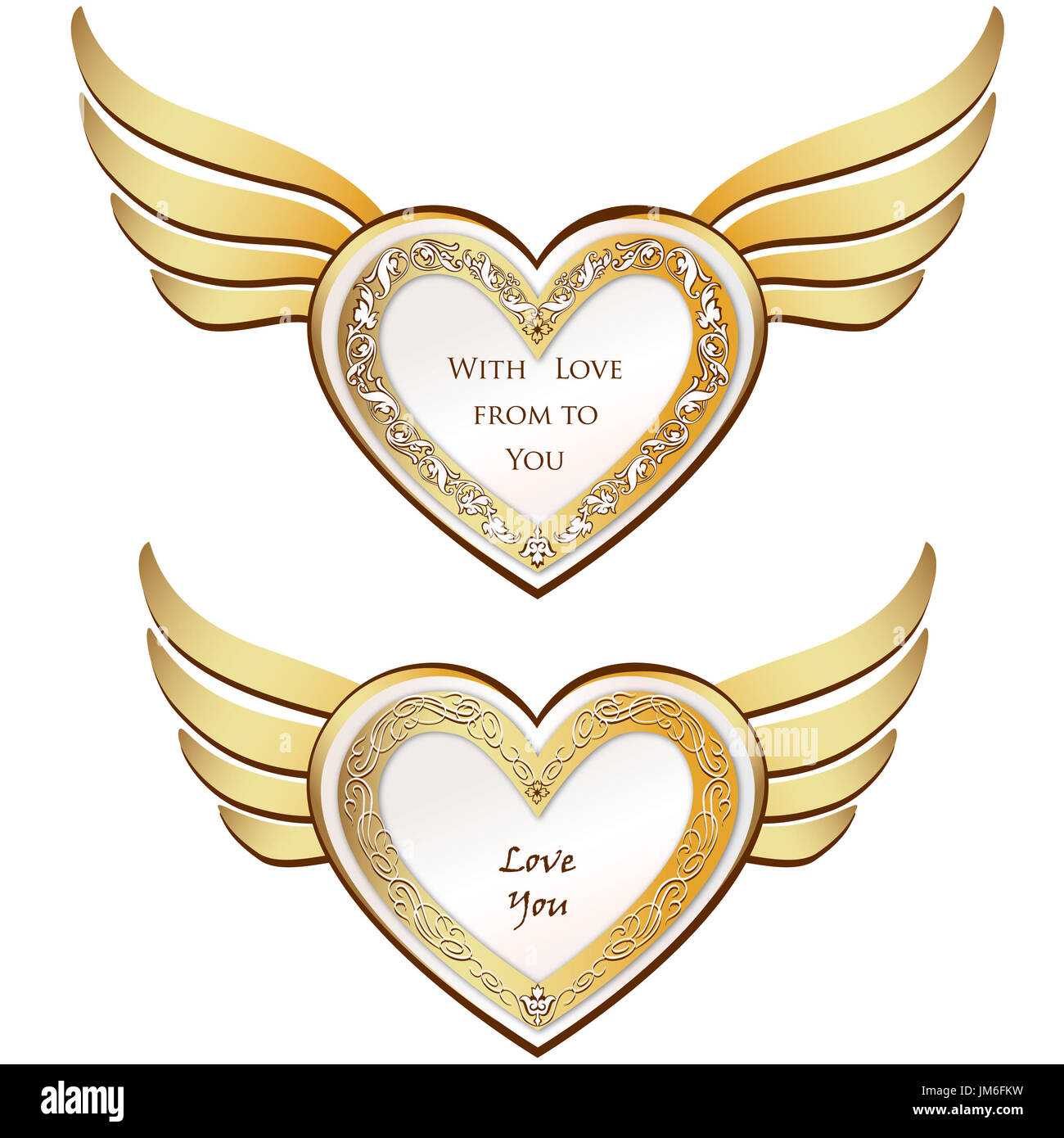 Golden Wing Heart Set Love Hearts Pattern For Valentine S Day Holiday Ornamental Decor Element Good For Greeting Card Design Stock Photo Alamy