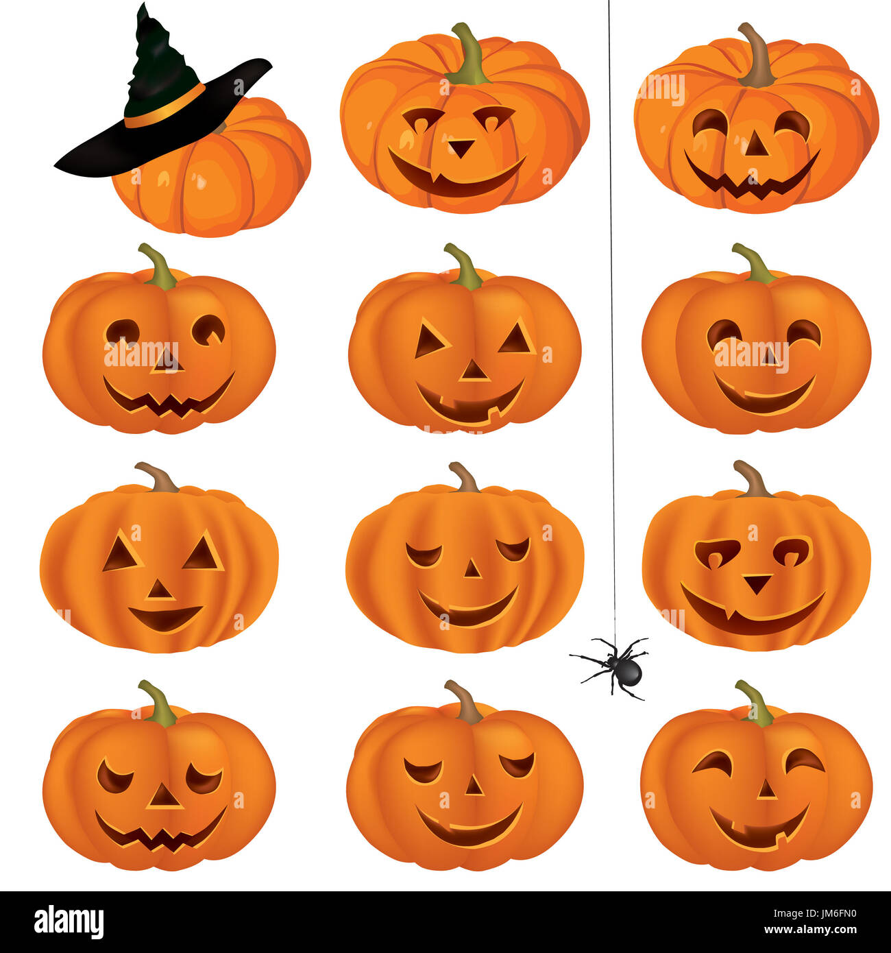Halloween icons set. Holiday pumpkin isolated greeting card elements Stock Photo