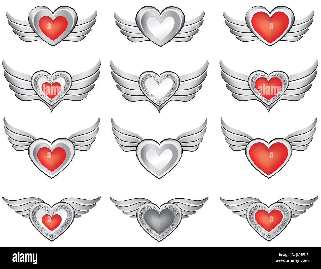 Silver Wing Heart Set Love Hearts Pattern For Valentine S Day Stock Photo Alamy