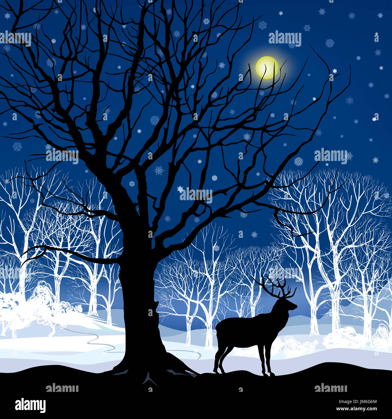 Snow winter landscape with two deers. Abstract vector illustration of ...