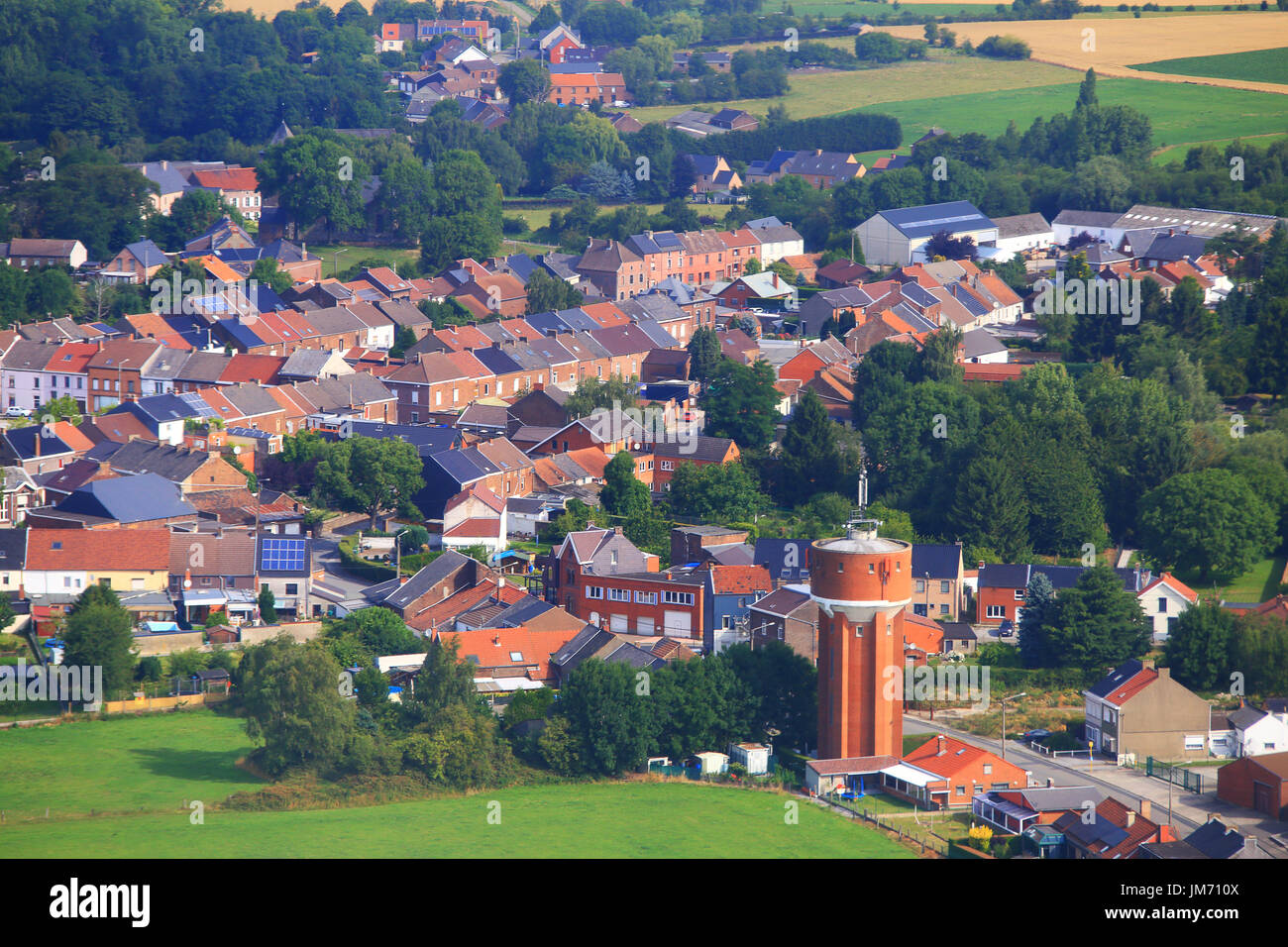 Outskirts of Brussels view from above. Classical cityscape of Belgian town. Stock Photo