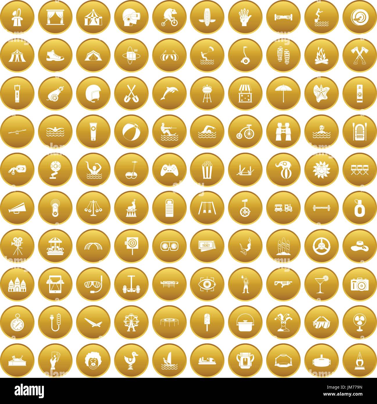 100 summer vacation icons set gold Stock Vector