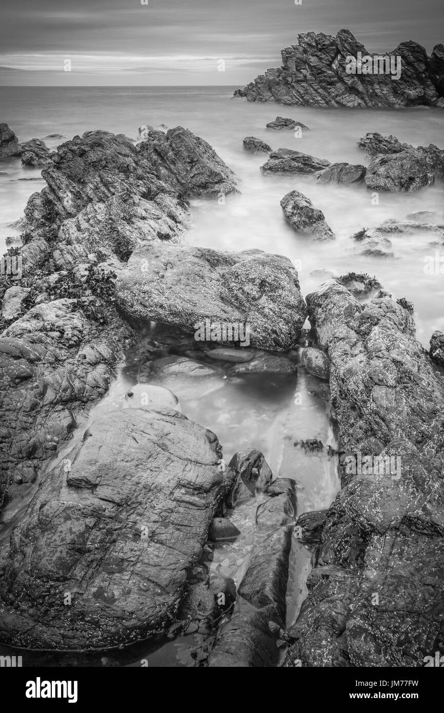 Scenery of the coastal landscape in black and white image. Image taken in UK. Stock Photo