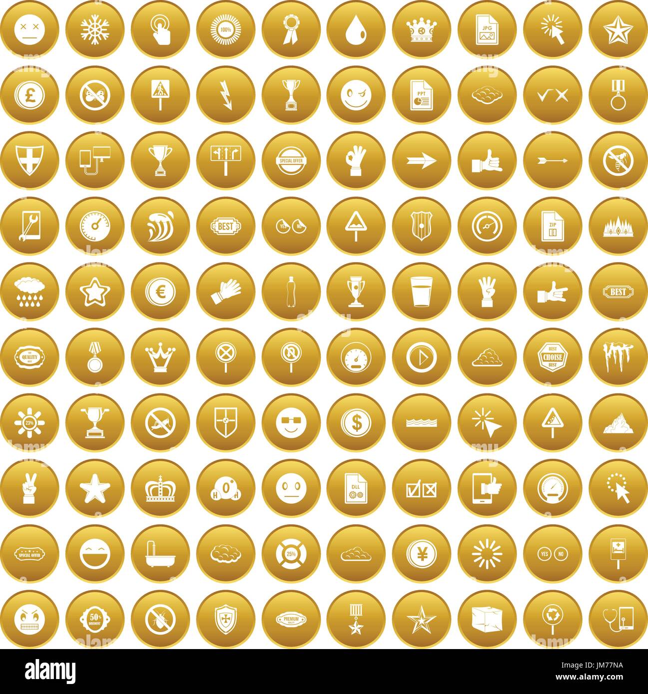 100 symbol icons set gold Stock Vector