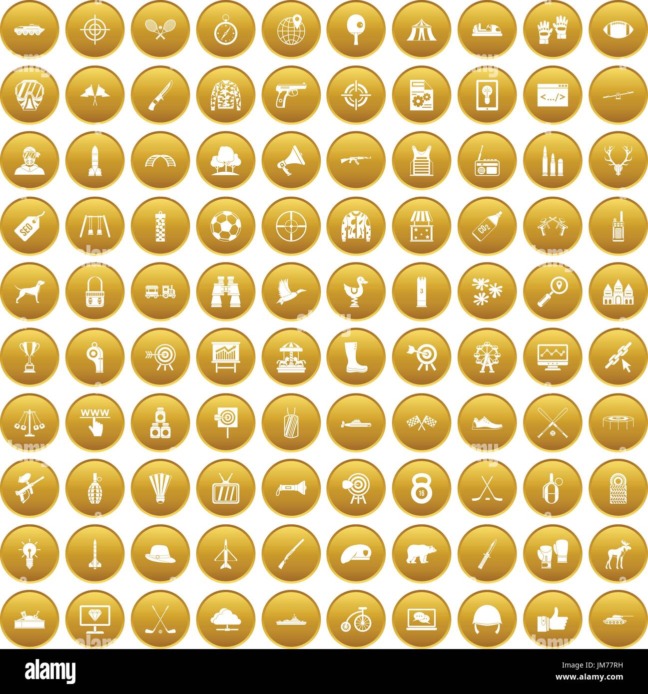 100 target icons set gold Stock Vector