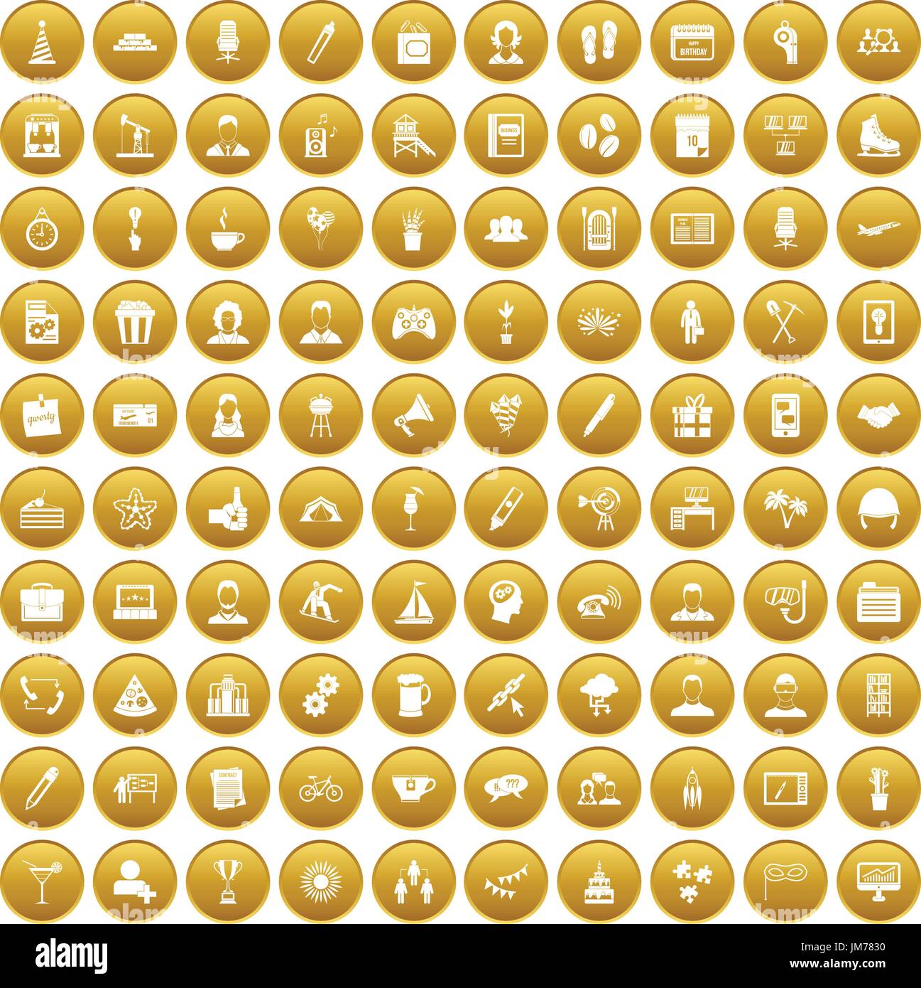 100 team building icons set gold Stock Vector