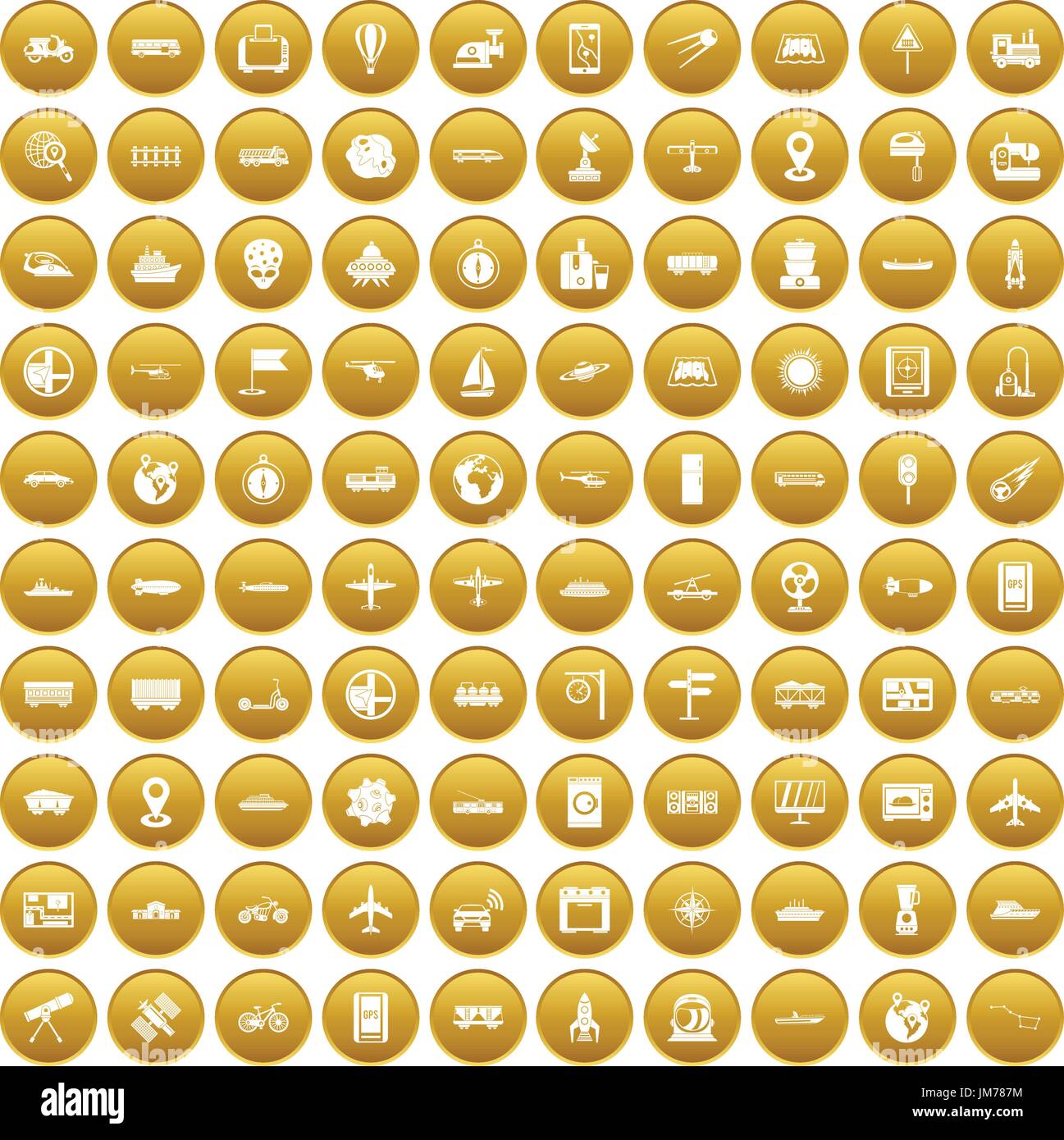 100 technology icons set gold Stock Vector