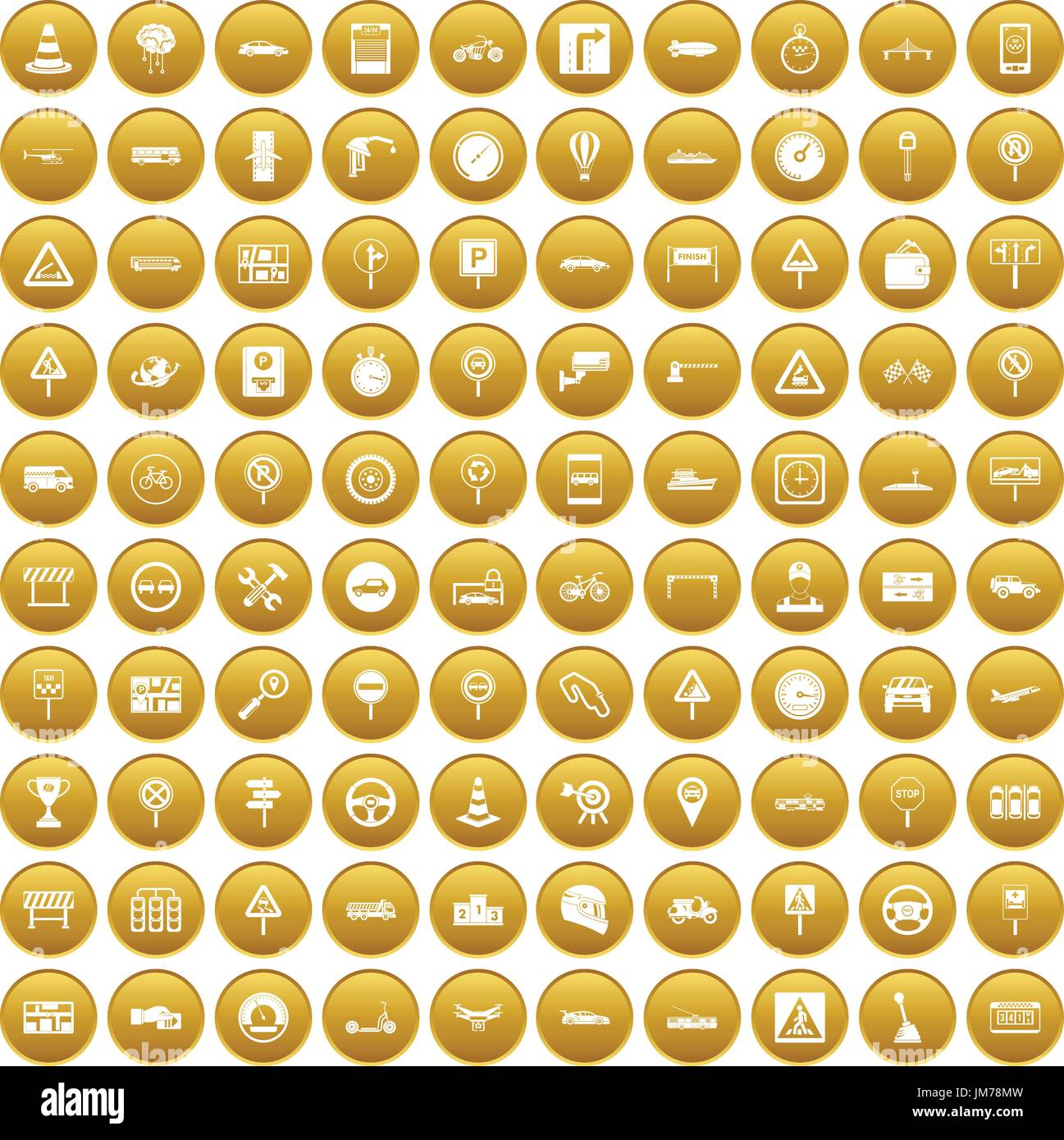100 traffic icons set gold Stock Vector