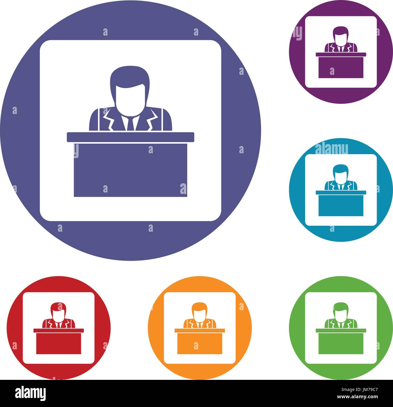 Orator speaking from tribune icons set Stock Vector
