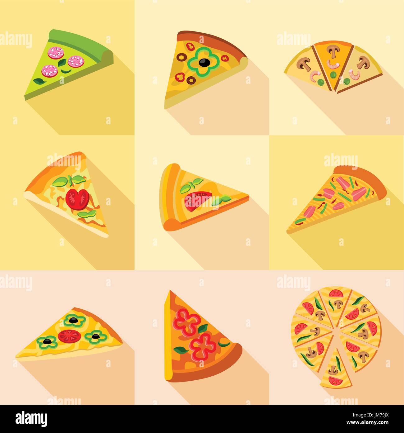 Various pizza icons set, flat style Stock Vector Image & Art - Alamy