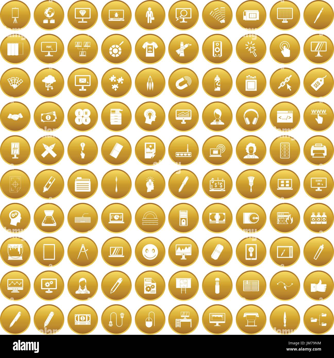 100 webdesign icons set gold Stock Vector