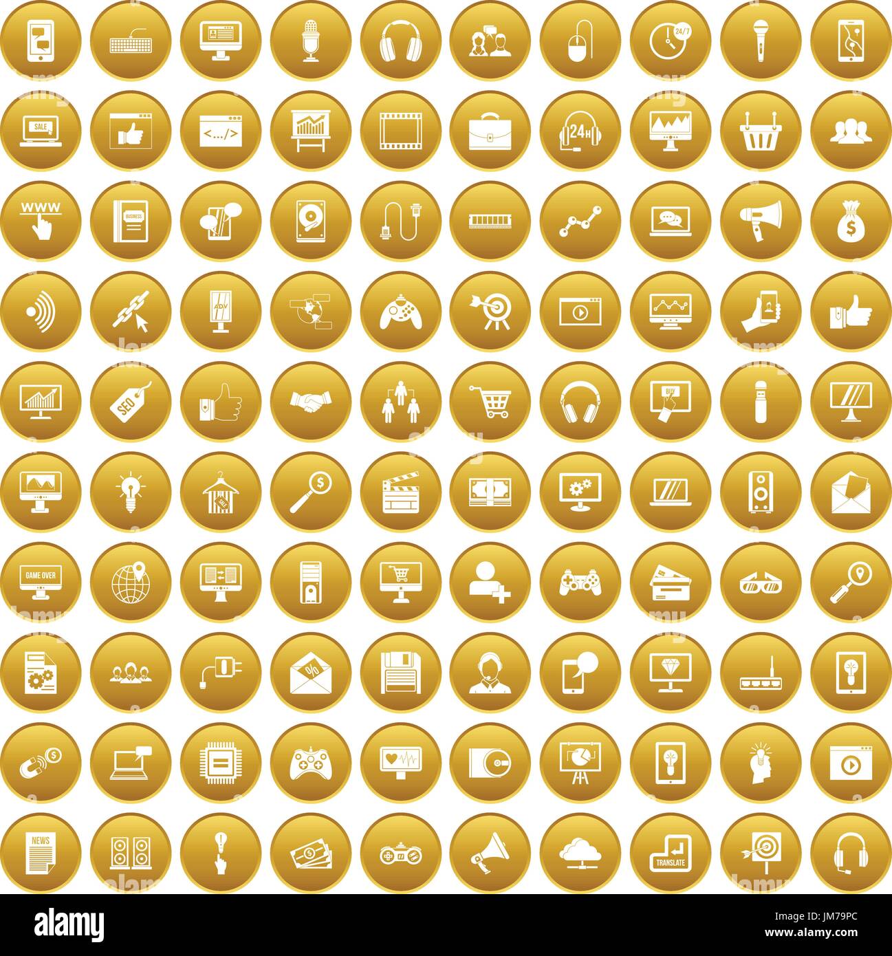 100 web and mobile icons set gold Stock Vector