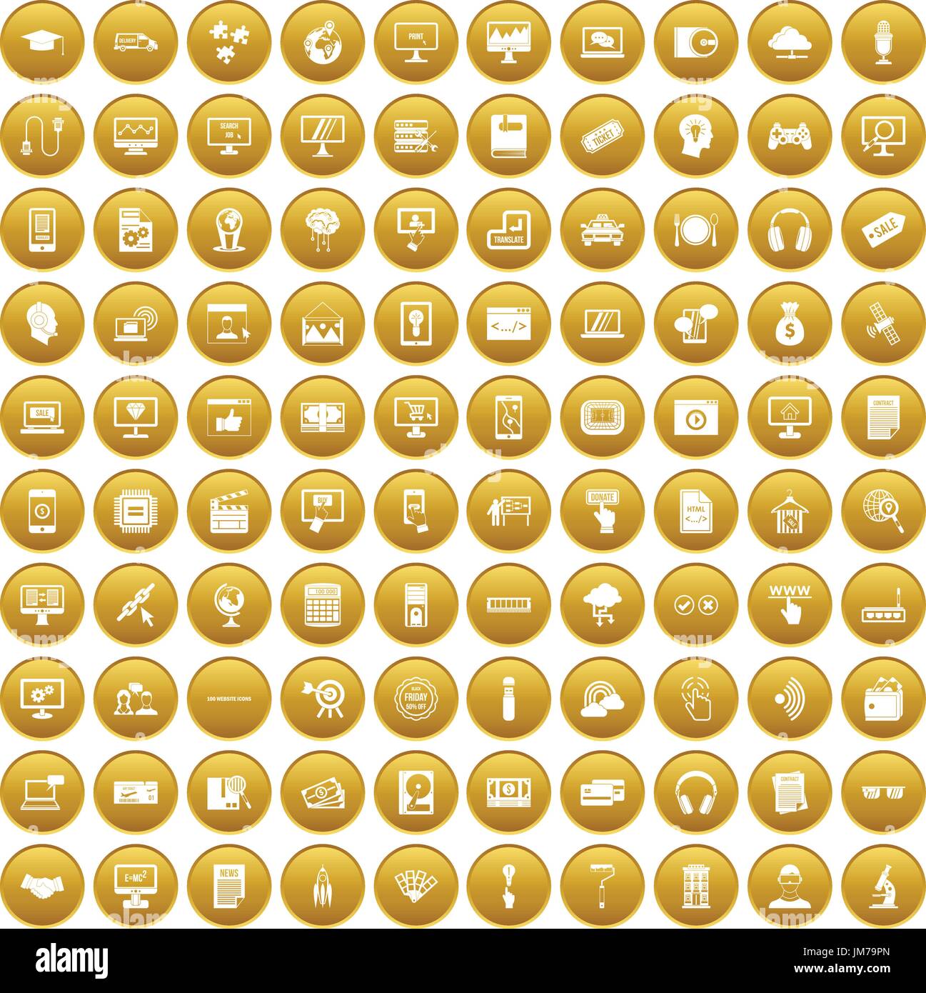 100 website icons set gold Stock Vector