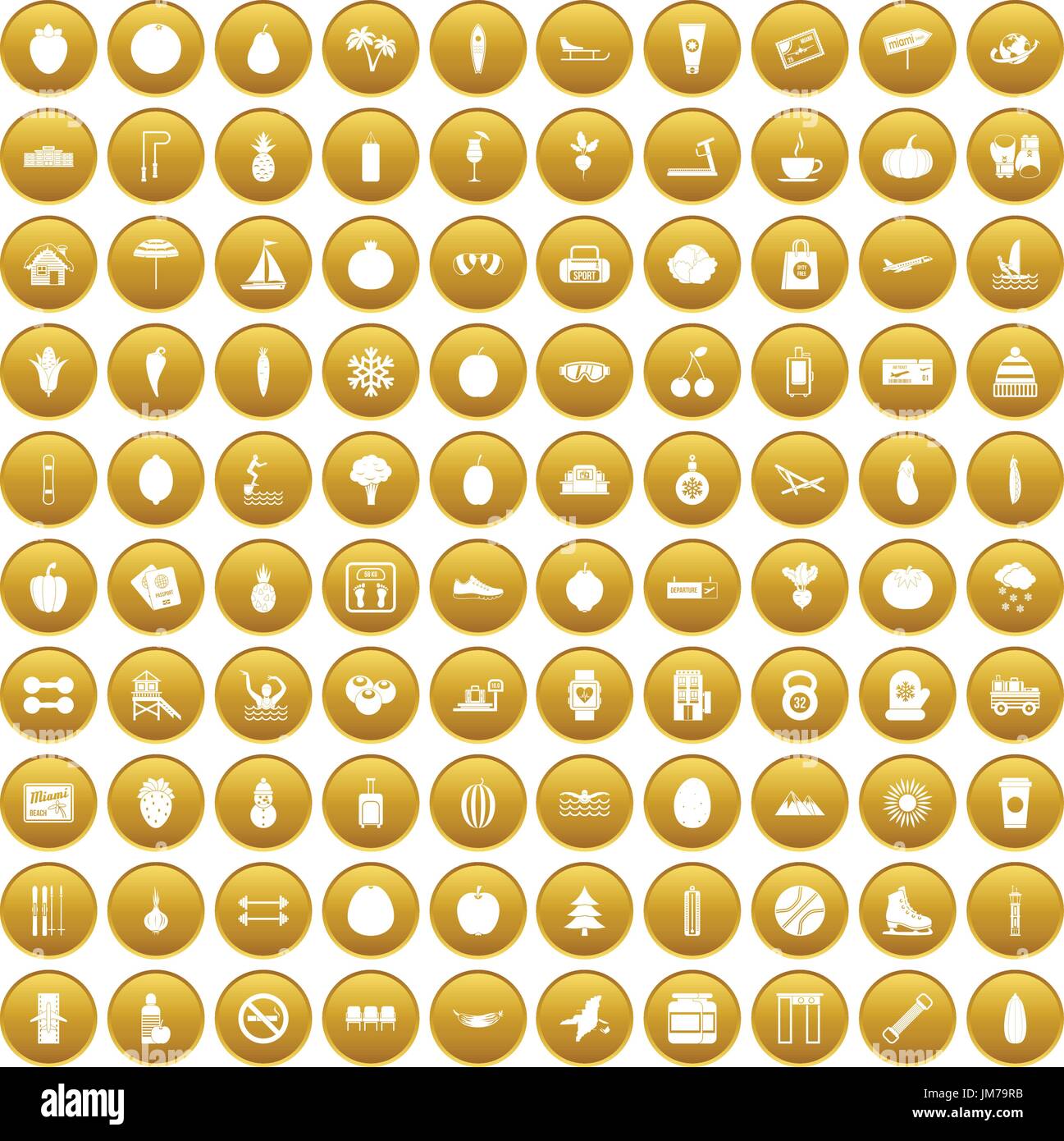 100 wellness icons set gold Stock Vector