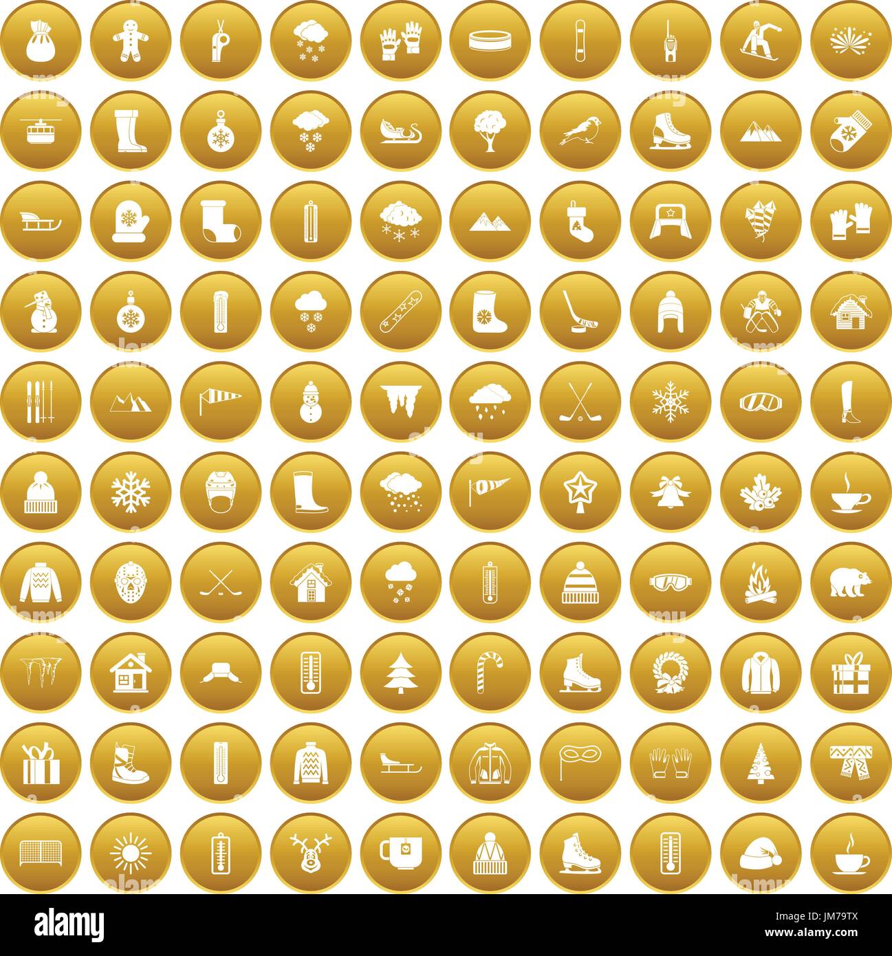 100 winter icons set gold Stock Vector