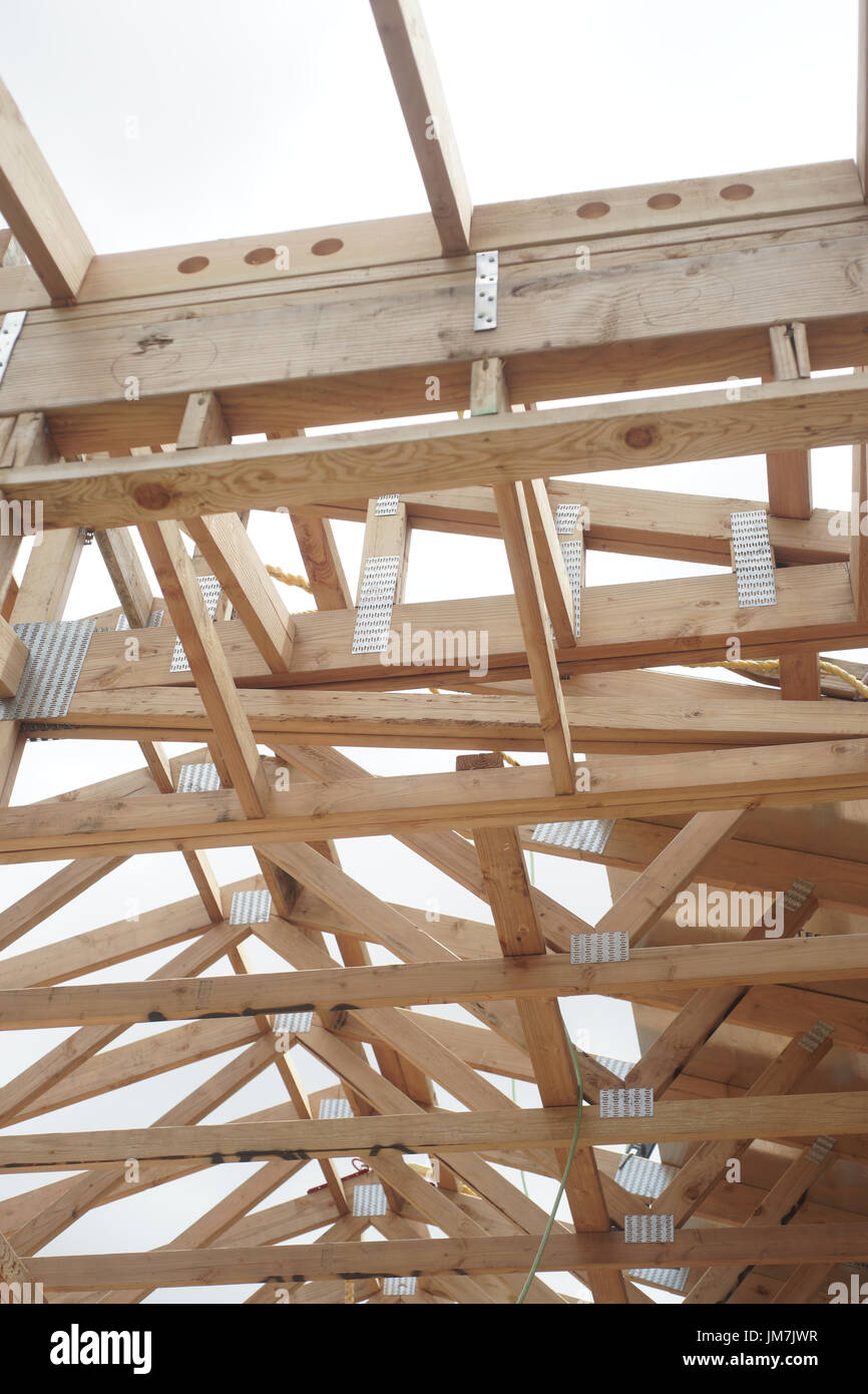 wood beam structure house building Stock Photo