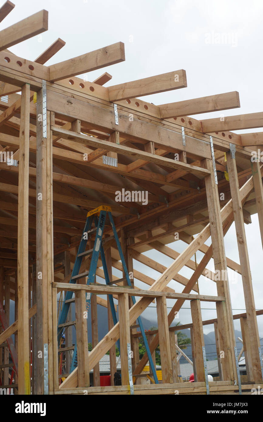 wood beam structure house building Stock Photo