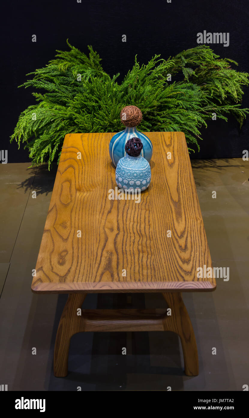 Wooden table in coffee shop Stock Photo