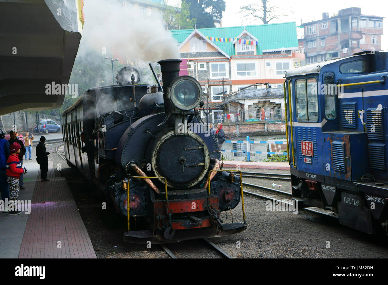 Steam lokomotive of Toy Train at railroad station in Darjeeling, West Bengal, India Stock Photo