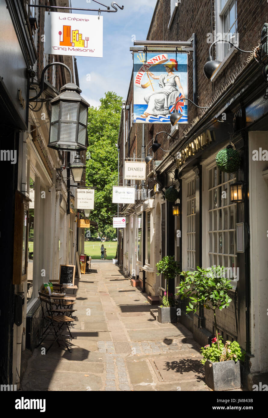Small business shop fronts on Brewers Lane in Richmond, Surrey Stock