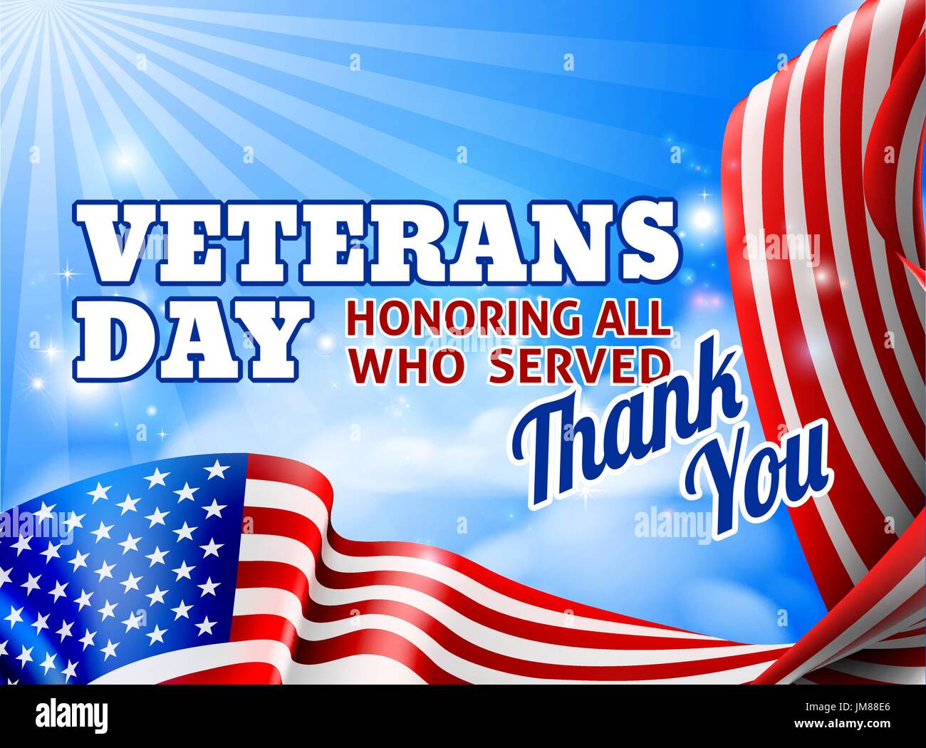 Veterans Day American Flag Sky Design Background Stock Vector
