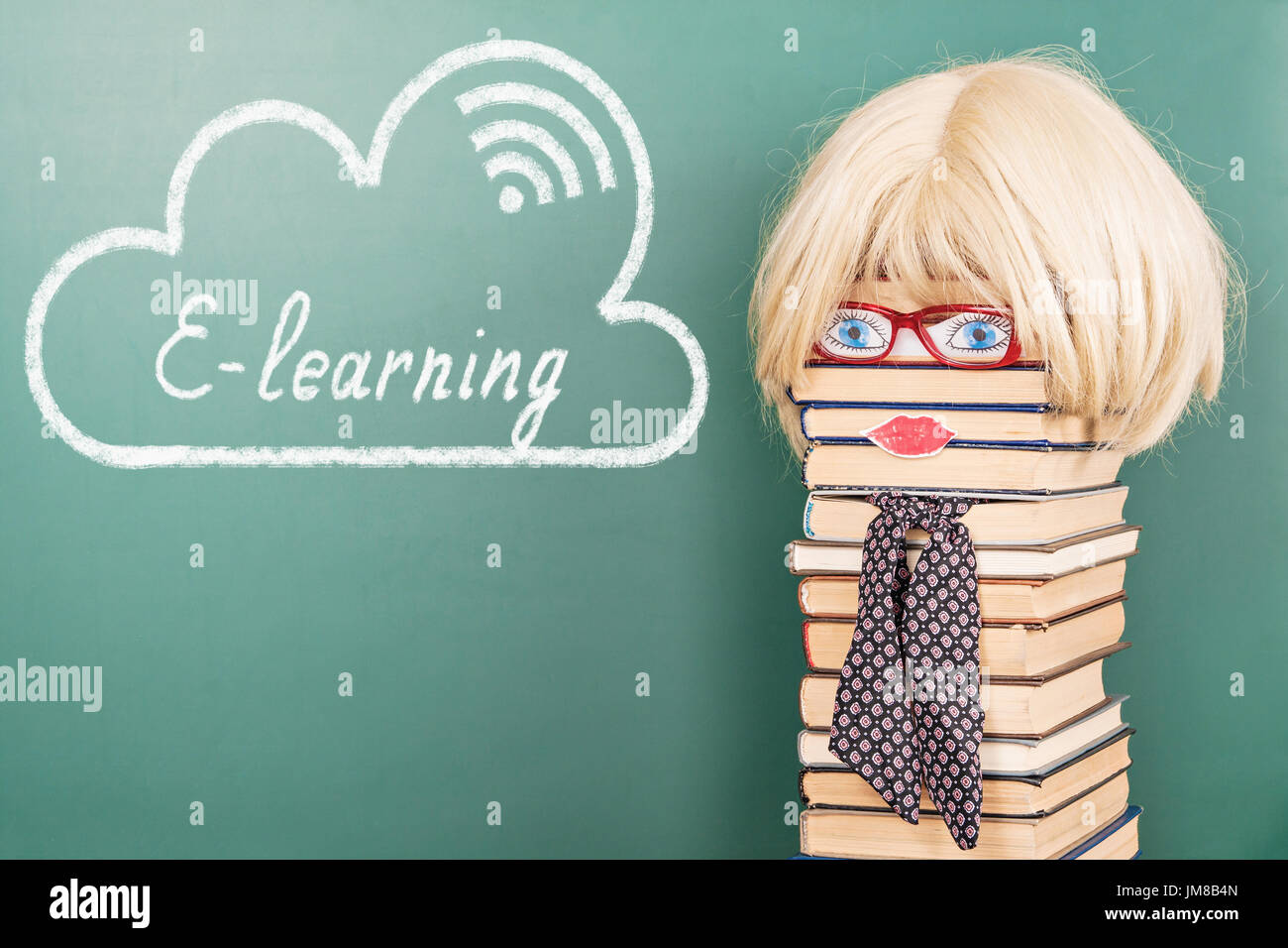 E-Learning funny education concept with unusual women teacher Stock Photo