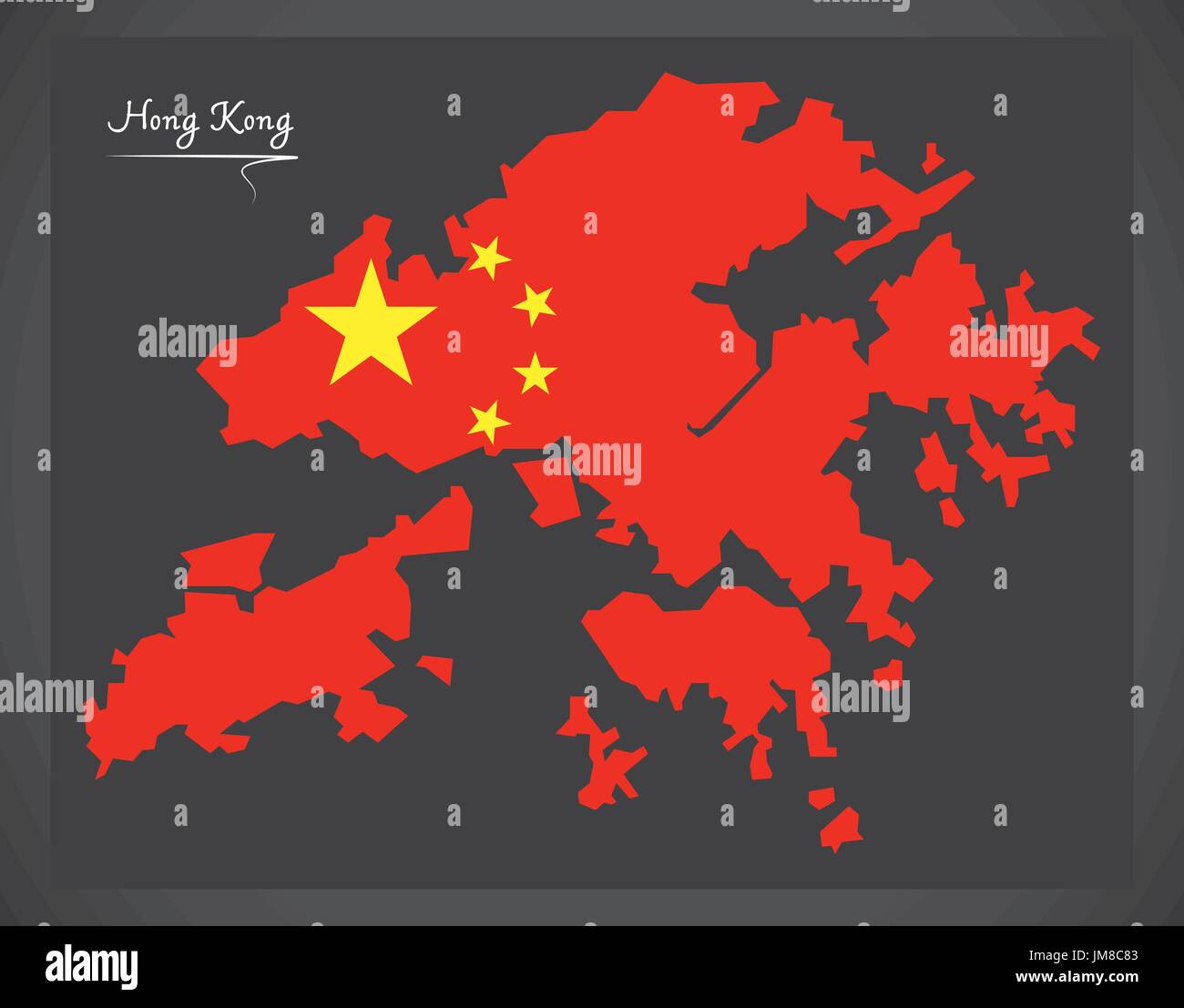 Hong Kong China map with Chinese national flag illustration Stock Vector
