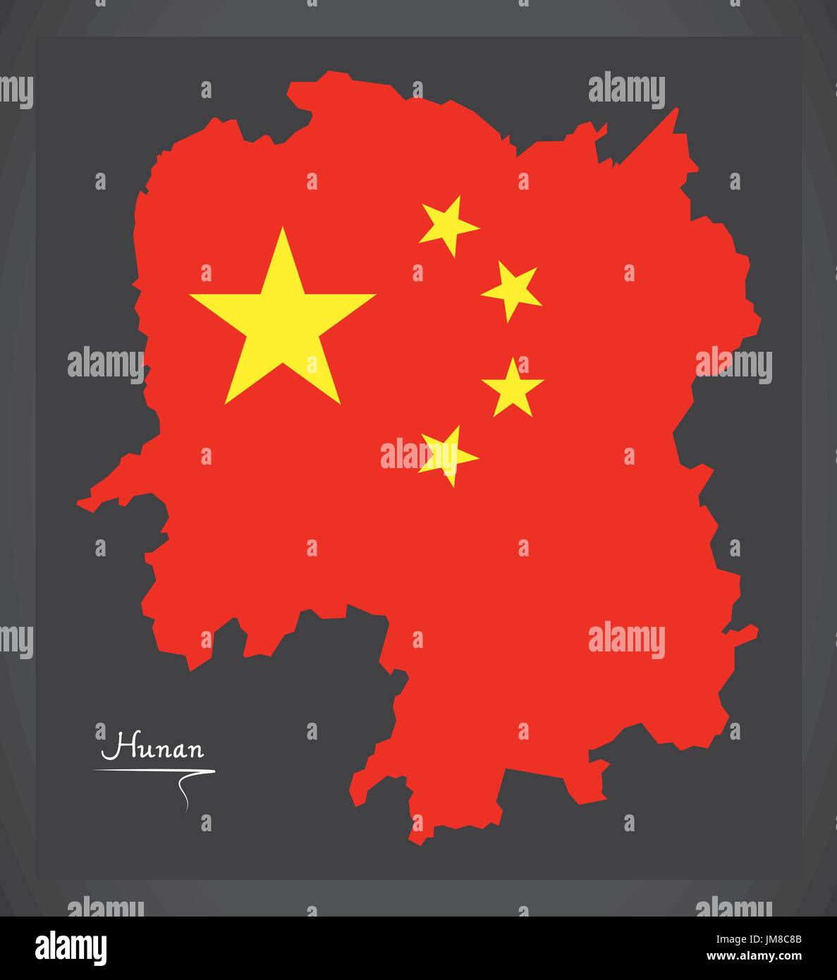 Hunan China map with Chinese national flag illustration Stock Vector