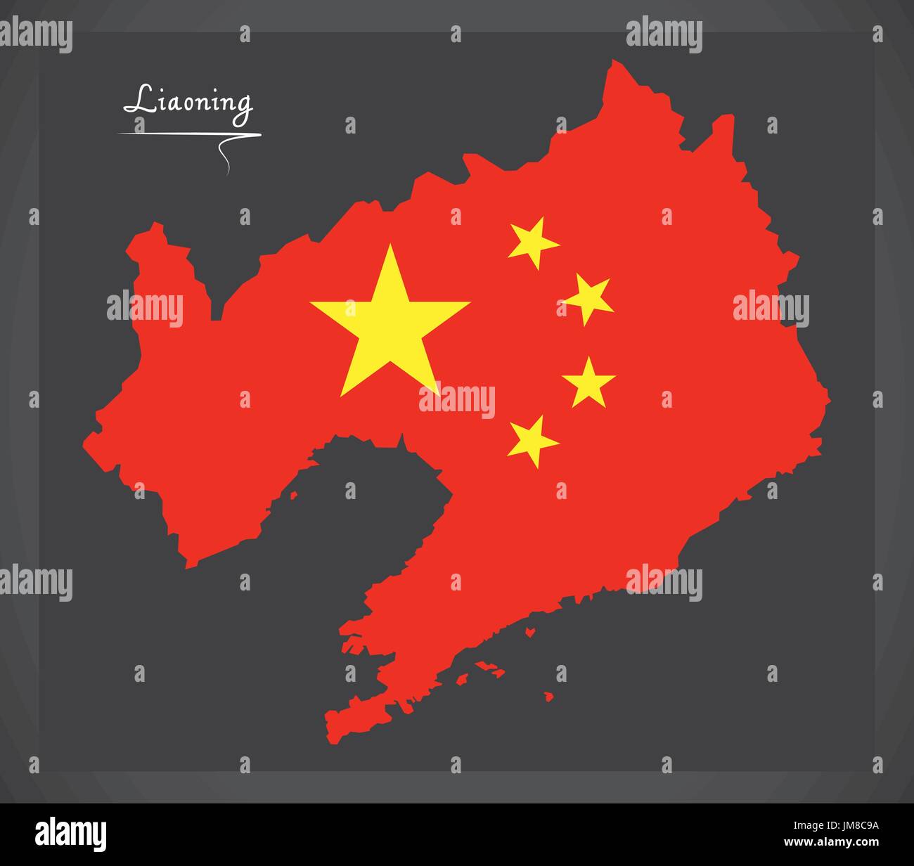 Liaoning China map with Chinese national flag illustration Stock Vector