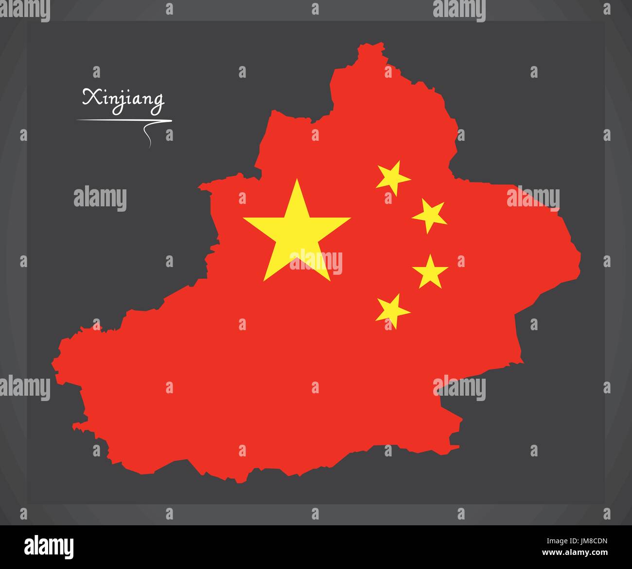 Xinjiang China map with Chinese national flag illustration Stock Vector Image & Art - Alamy