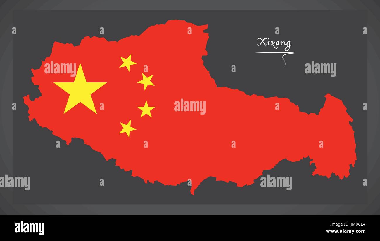 Xizang China map with Chinese national flag illustration Stock Vector