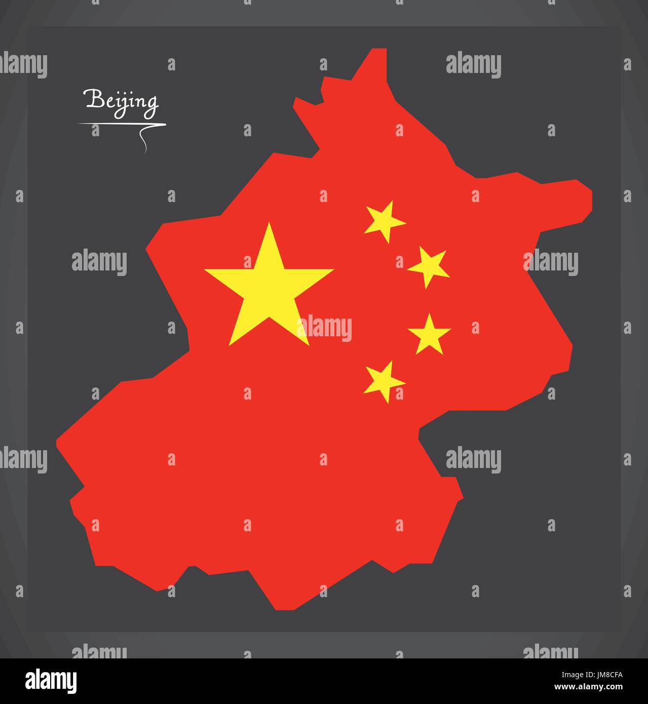 Beijing China map with Chinese national flag illustration Stock Vector