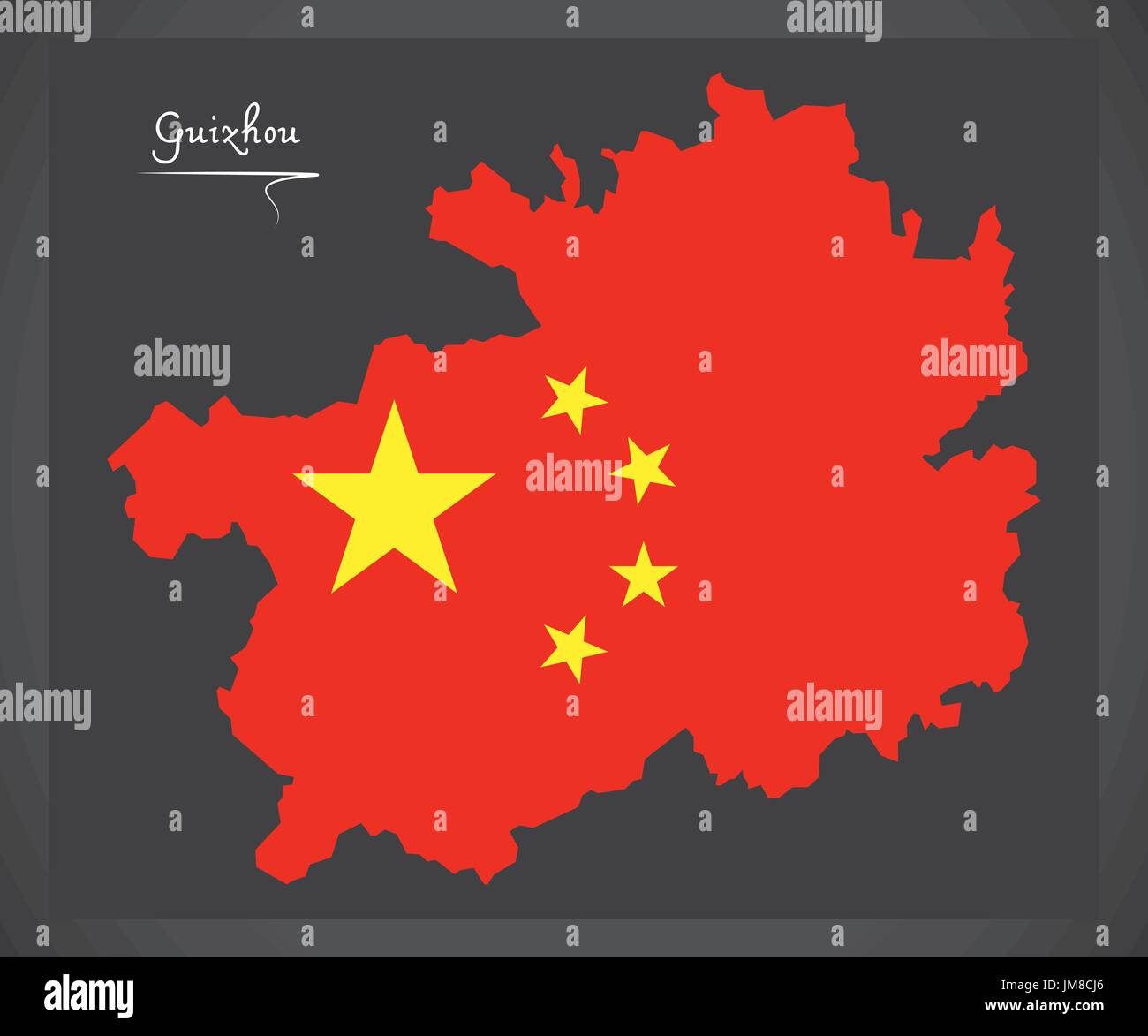Guizhou China map with Chinese national flag illustration Stock Vector