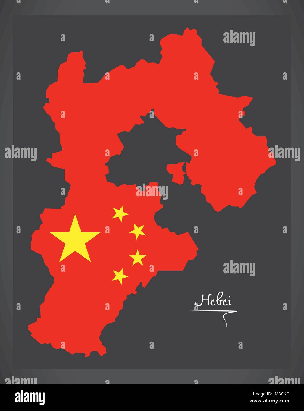 Hebei China map with Chinese national flag illustration Stock Vector