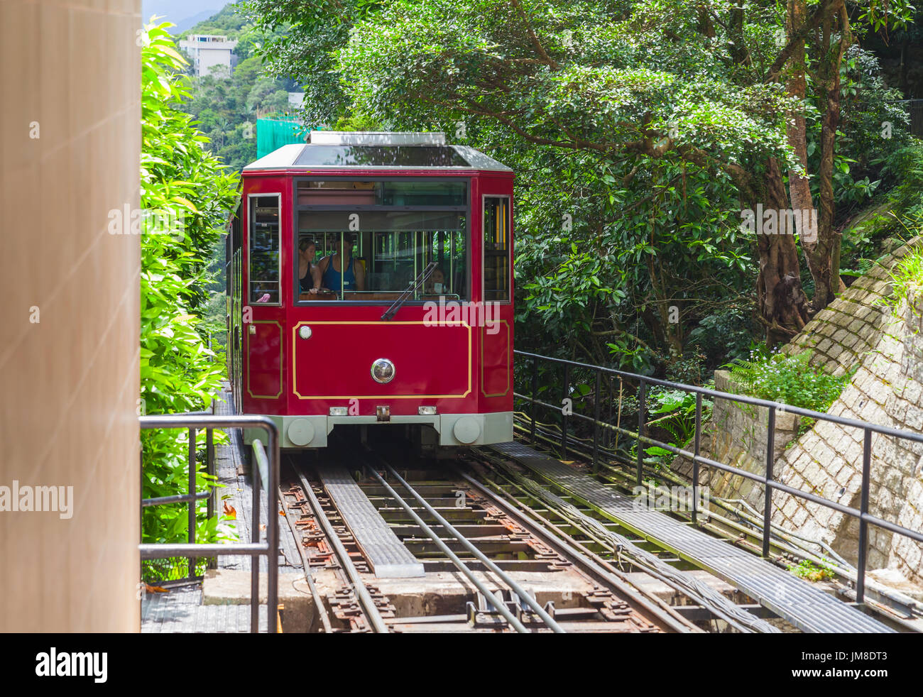 Hong Kong - July 15, 2017: The Peak Tram is a funicular railway in Hong Kong Stock Photo