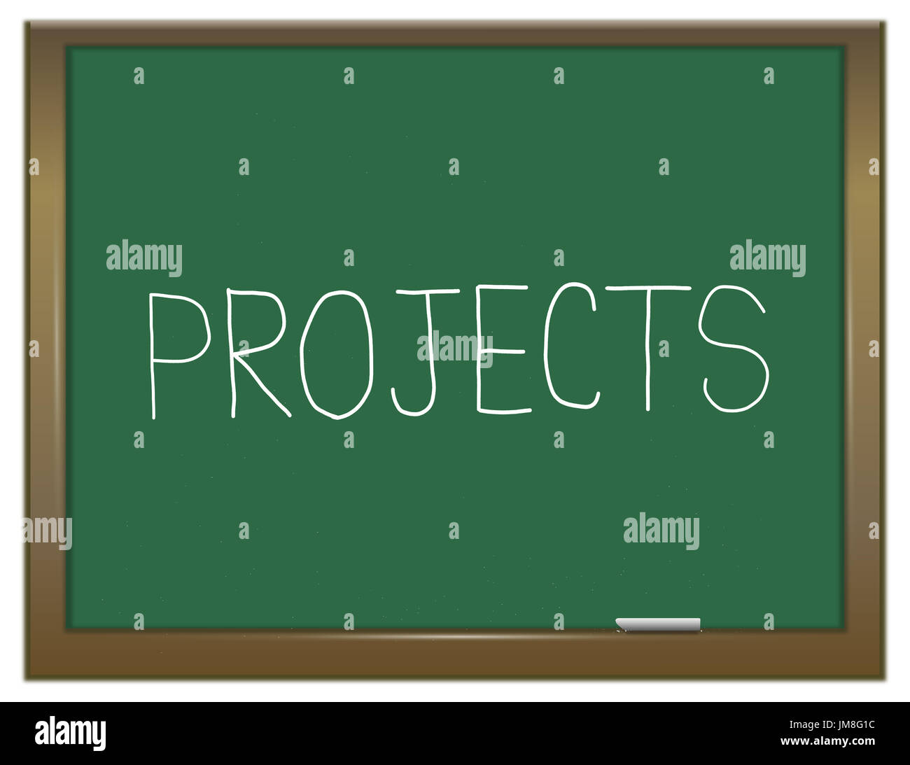 3d Illustration depicting a green chalkboard with a projects concept. Stock Photo