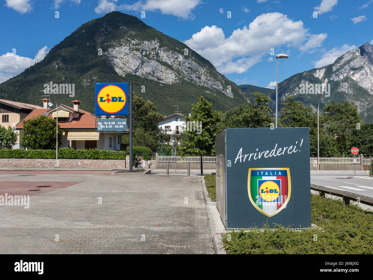Lidl supermarket sign in Tolmezzo, Italy Stock Photo