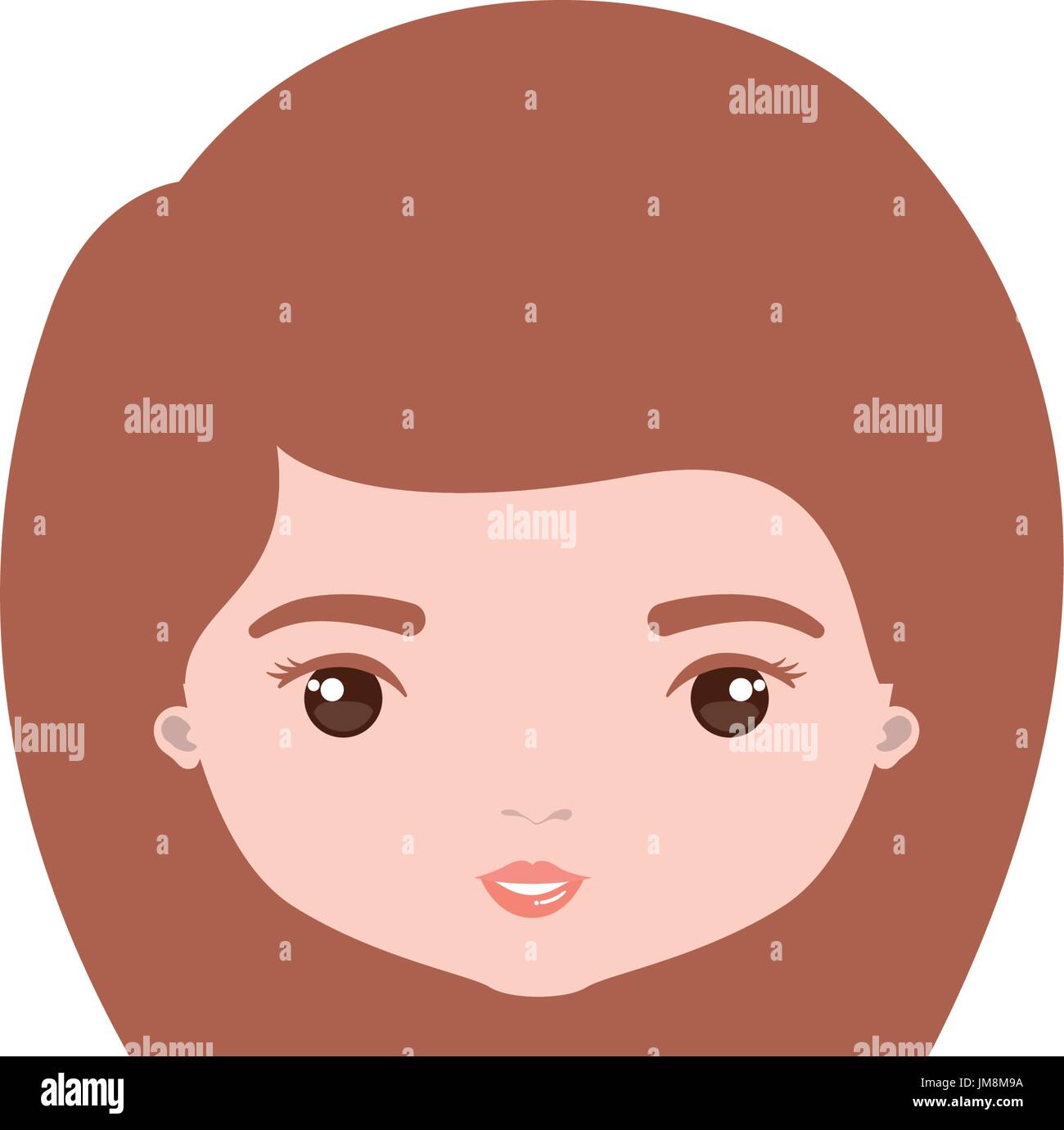 colorful caricature closeup front view face woman with straight medium hairstyle Stock Vector