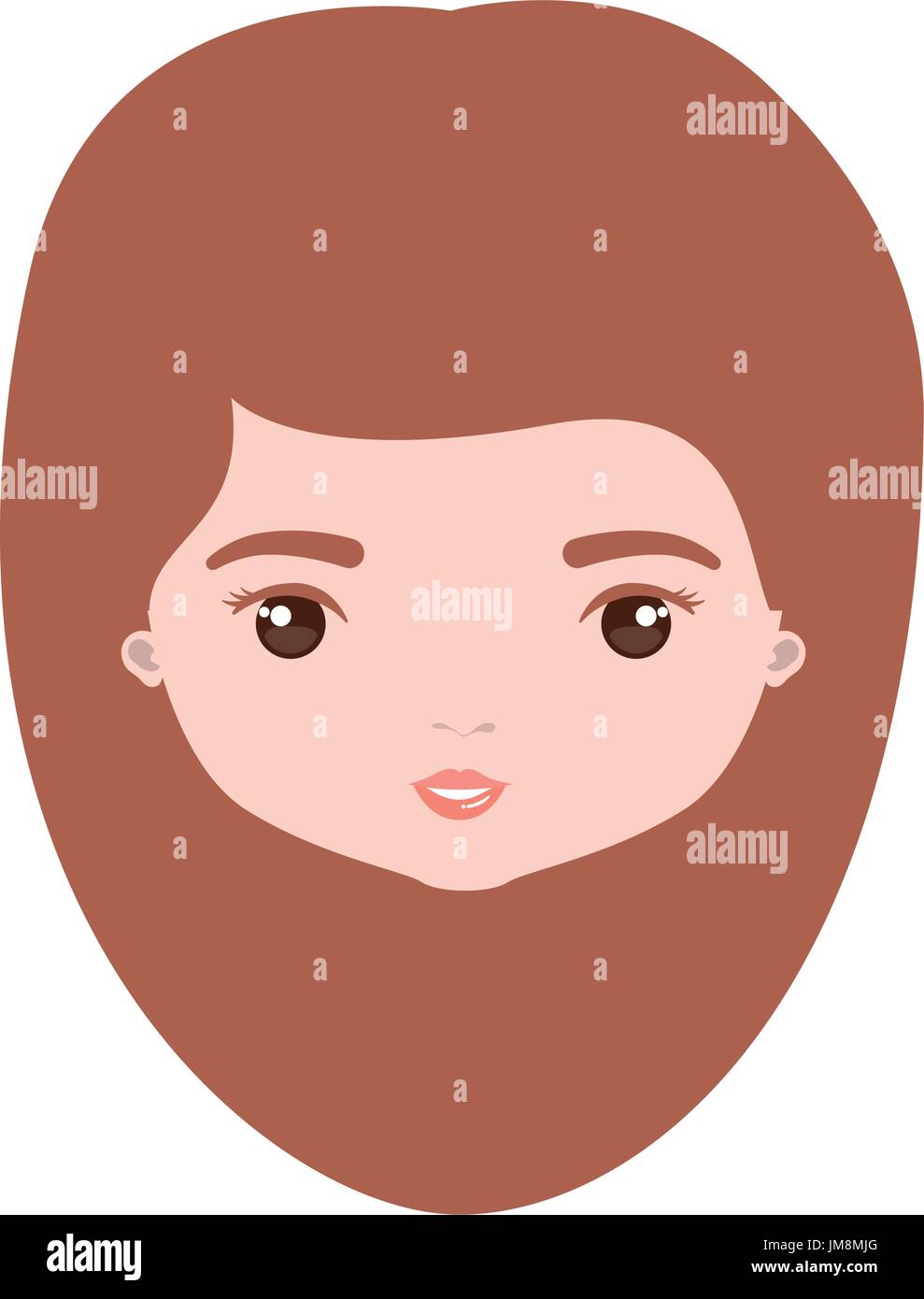 colorful caricature closeup front view face woman with medium hairstyle Stock Vector