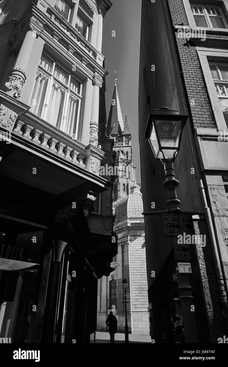 The photo of narrow street in Aachen, Germany Stock Photo