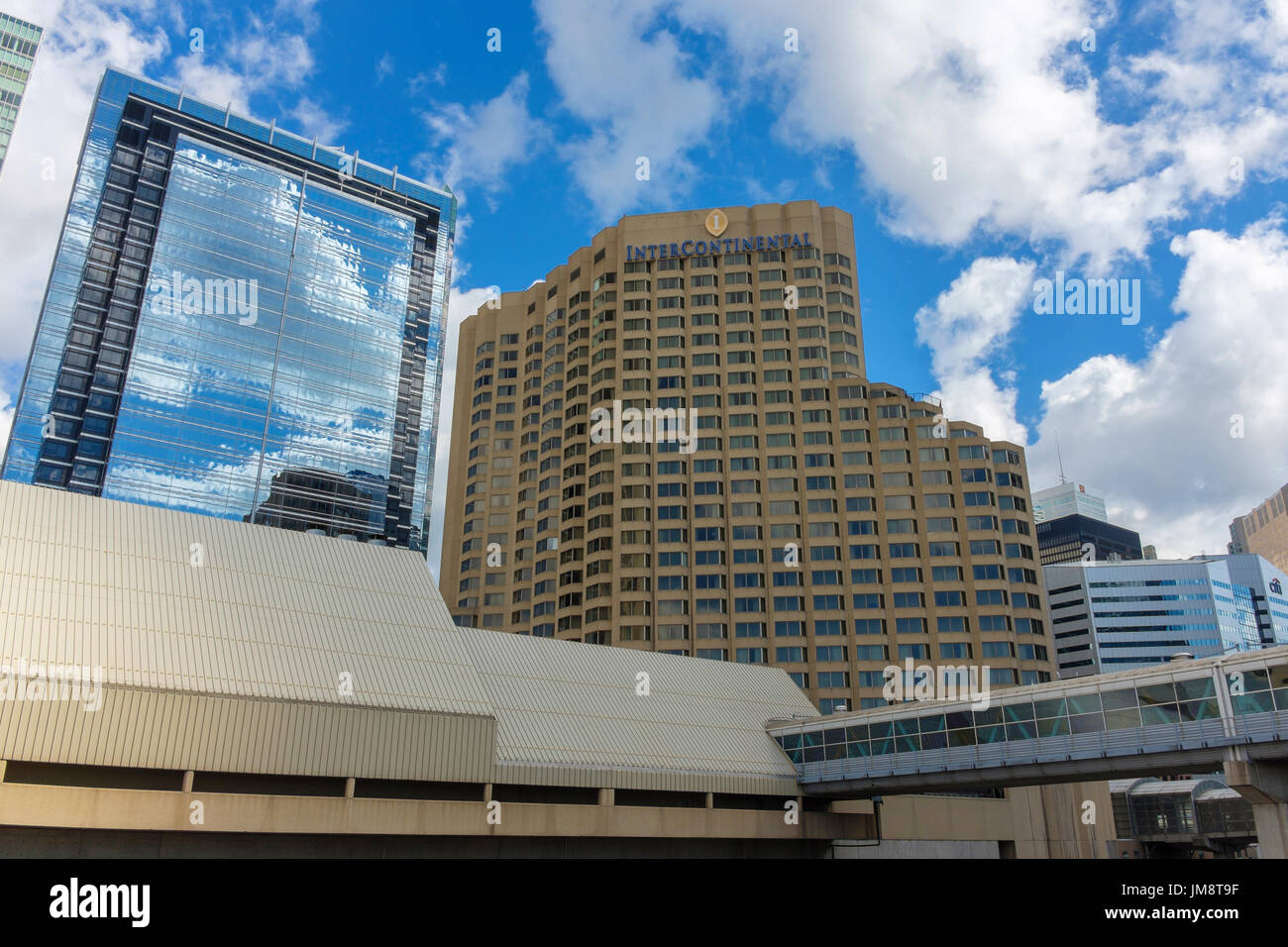 The Intercontinental Toronto Centre seen from the plaza around the CN Tower on a sunny day. Stock Photo