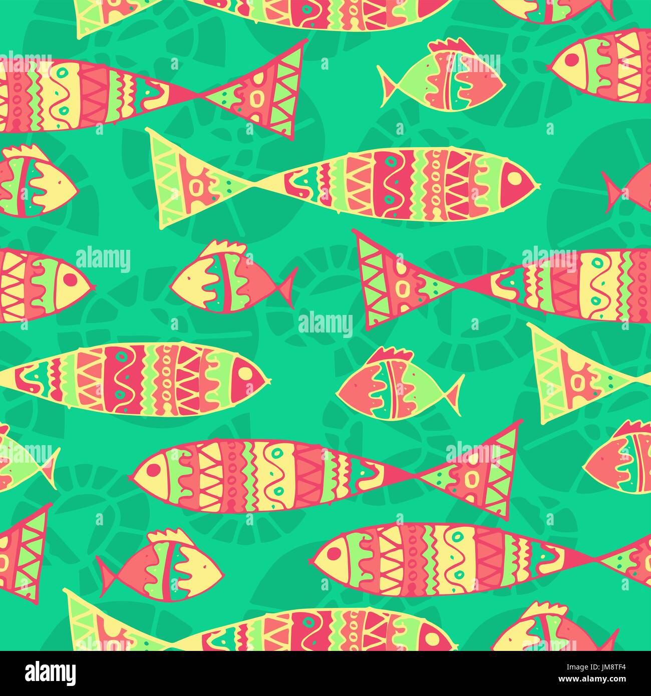 Vector background aboriginal style symbolic seamless design. seamless ethnic background with fish Stock Vector
