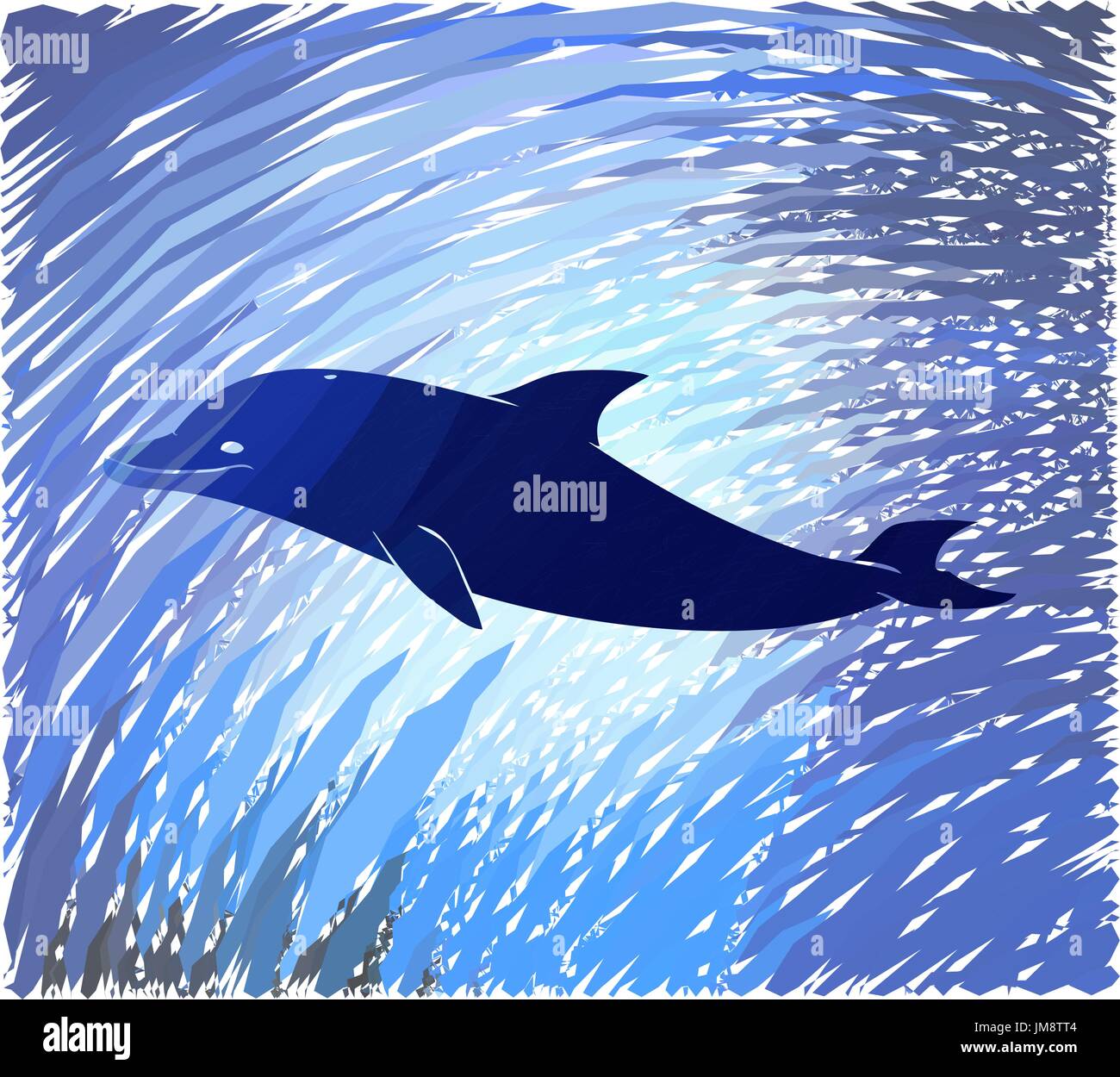 silhouette dolphin inside the seabed with corals Stock Vector