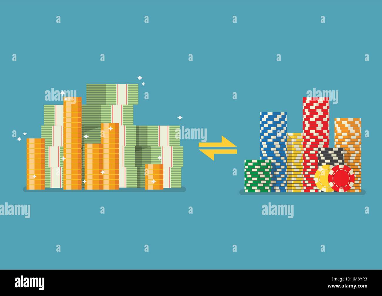 Cash money exchange for casino chips. Vector illustration Stock Vector