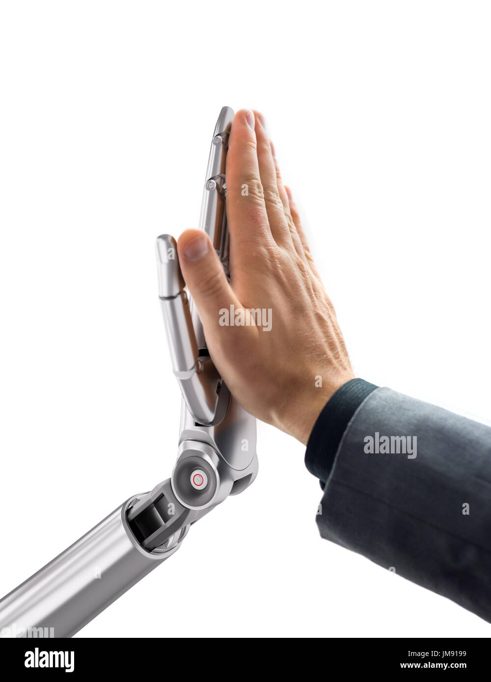 Robot and Human Giving a High Five. Artificial Intelligence Technology Concept 3d Illustration Stock Photo